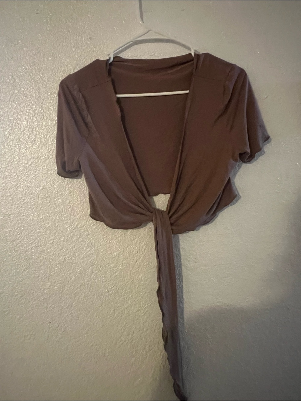 SHEIN Brown Tie-Front Short Sleeve Crop Top